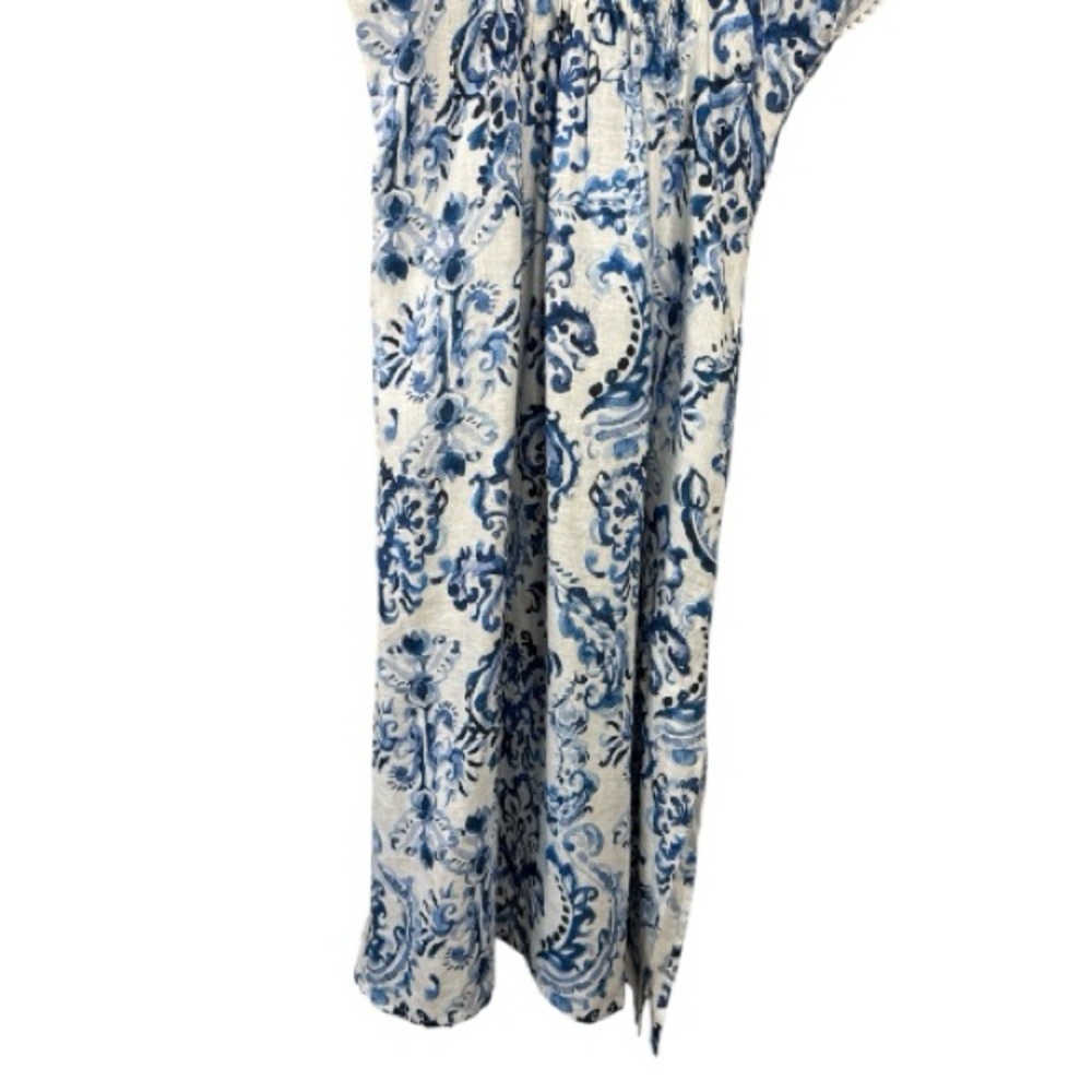 Sara Campbell Blue White Linen Kaftan Dress | Small | Coastal Resort - Picture 13 of 14